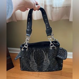 Faux Leather Angel Wing Double Handle Shoulder Bag